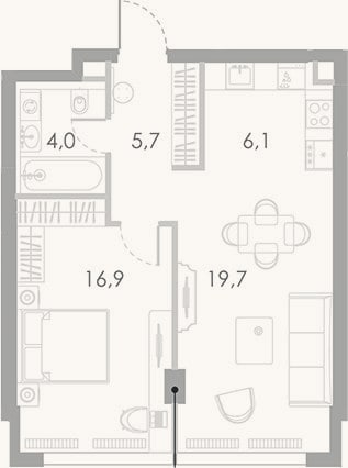Планировка: 2-к, 52,4 м²