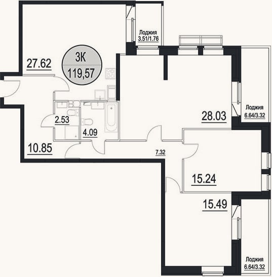 Планировка: 4+ к, 111,2 м²