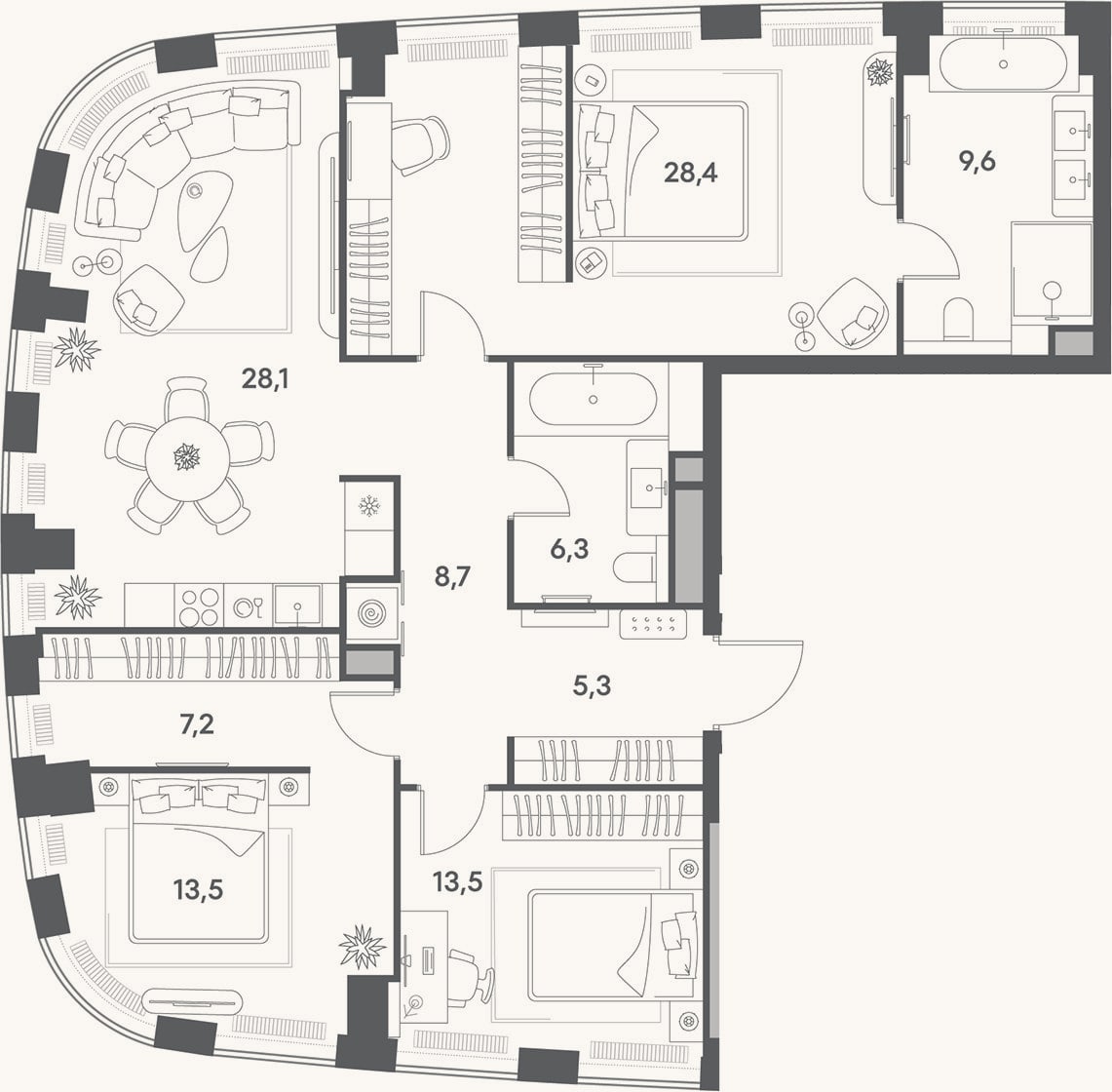 Планировка: 4+ к, 120,6 м²