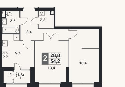 Планировка: 2-к, 52,7 м²