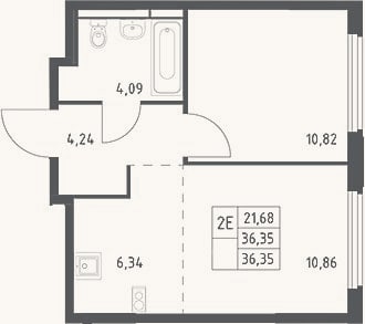 Планировка: 2-к, 36,4 м²