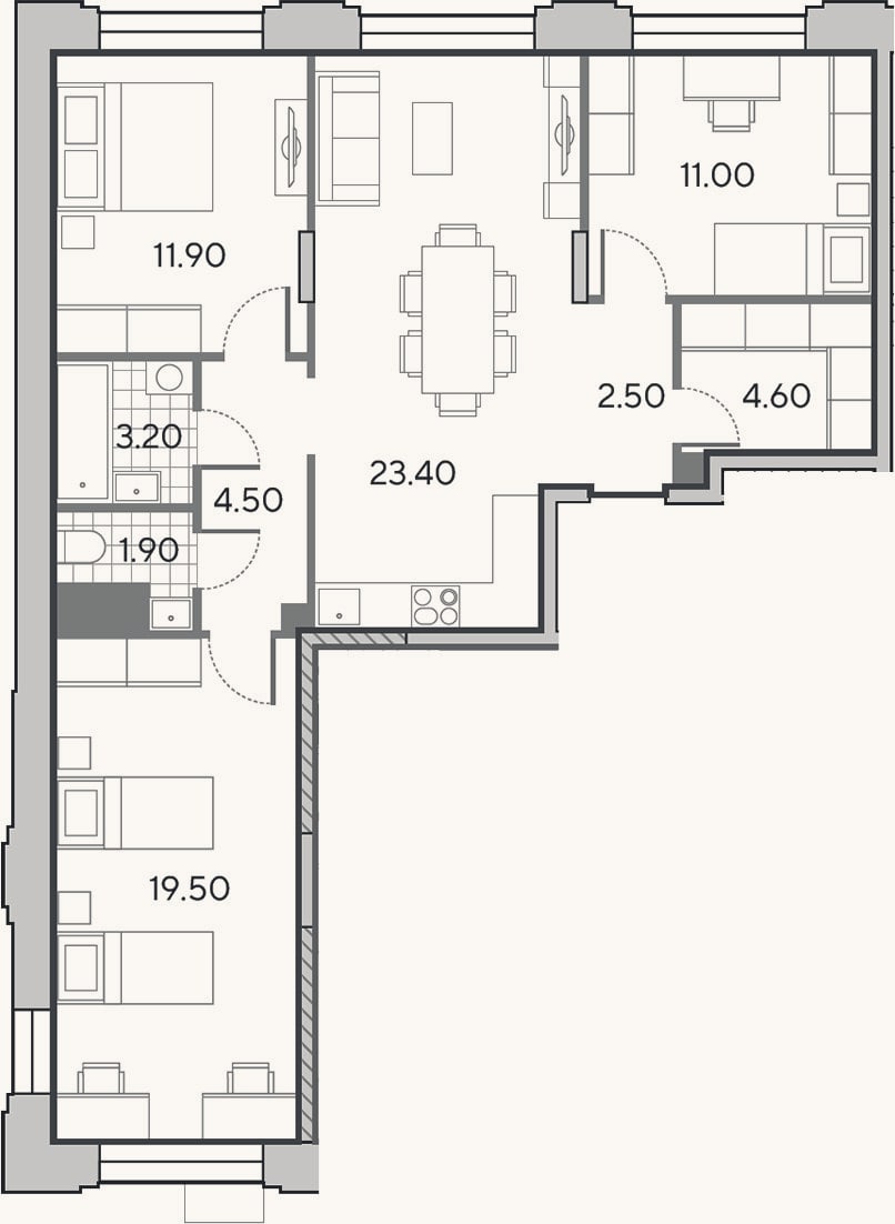 Планировка: 4+ к, 82,5 м²