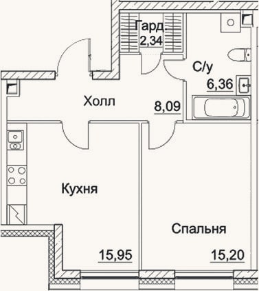 Планировка: 2-к, 47,9 м²