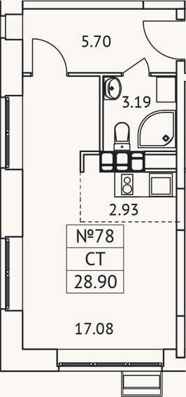 Планировка: Студия, 28,9 м²