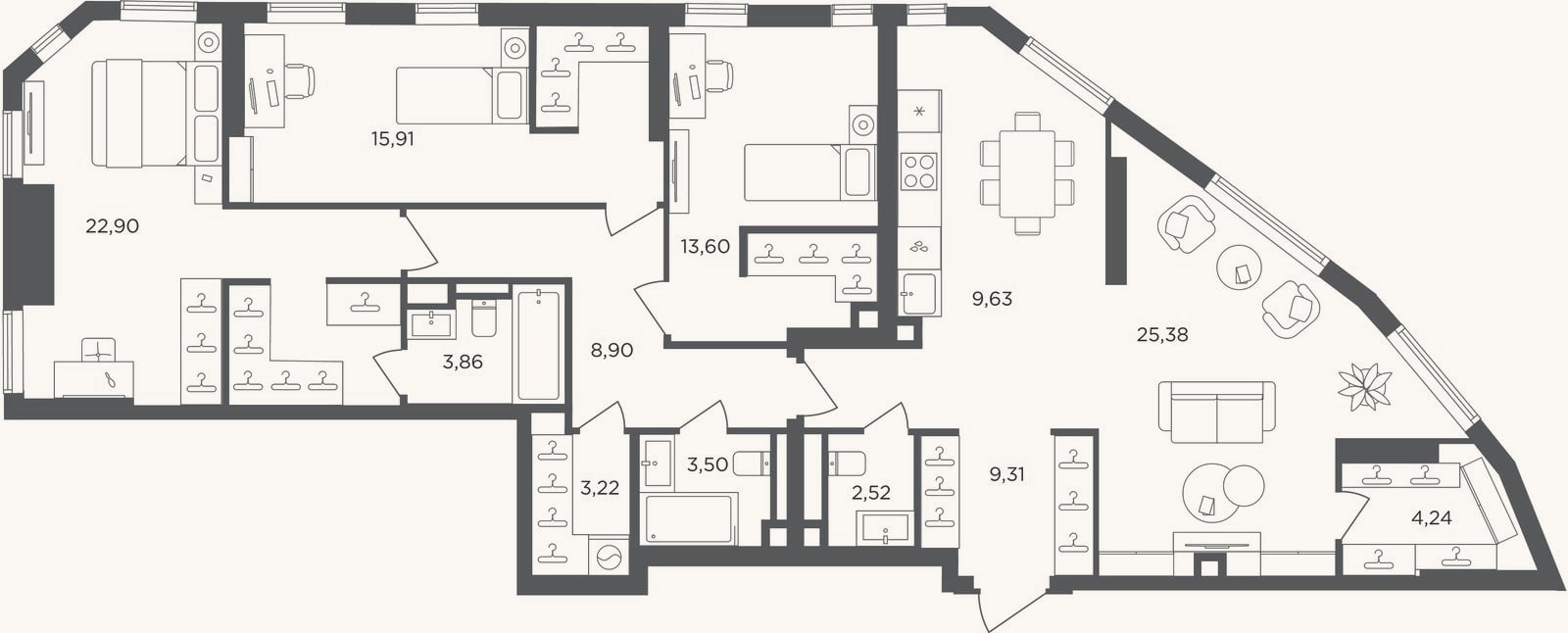 Планировка: 4+ к, 123 м²