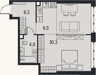 Планировка: Студия, 47,9 м²