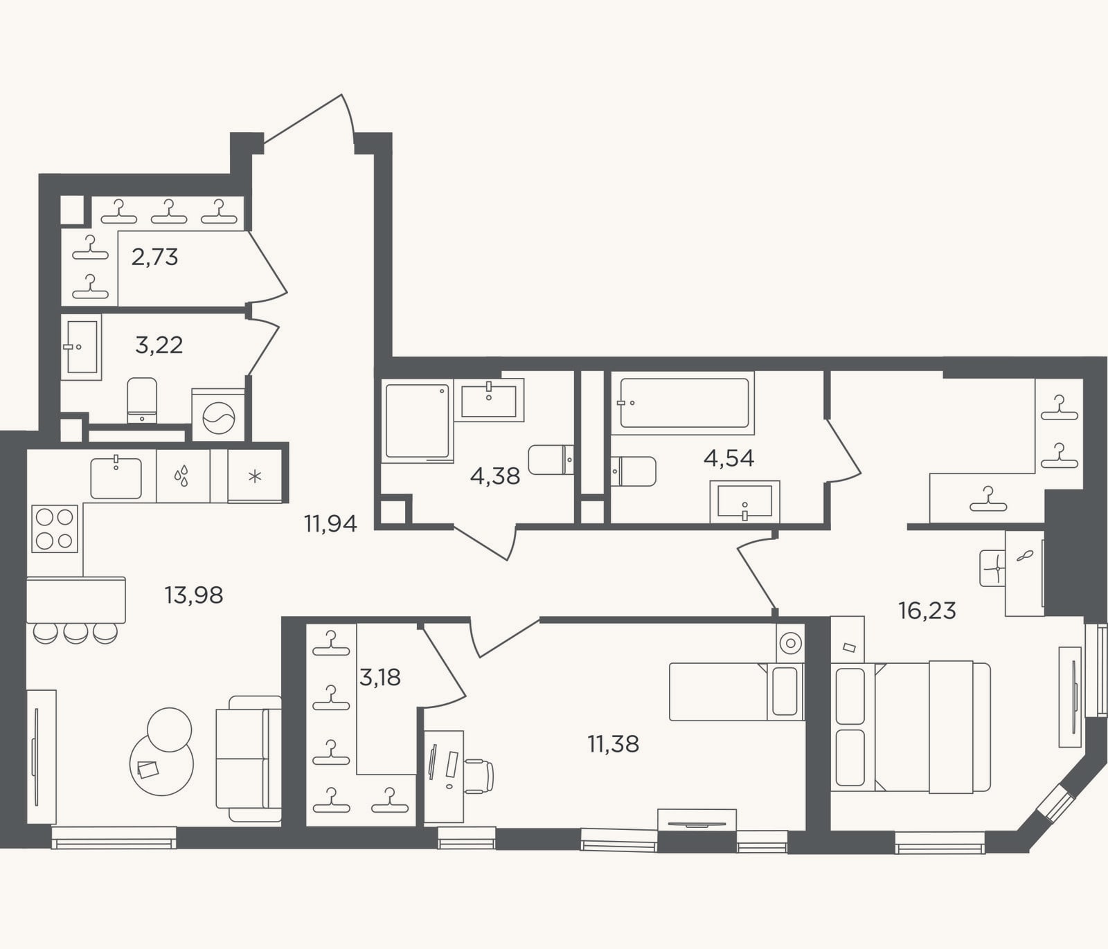Планировка: 2-к, 71,6 м²