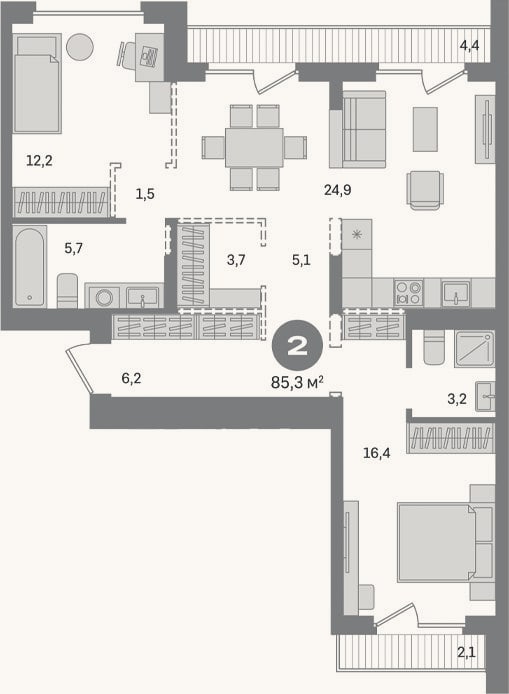Планировка: 2-к, 78,8 м²