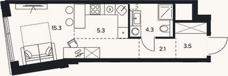 Планировка: Студия, 30,5 м²