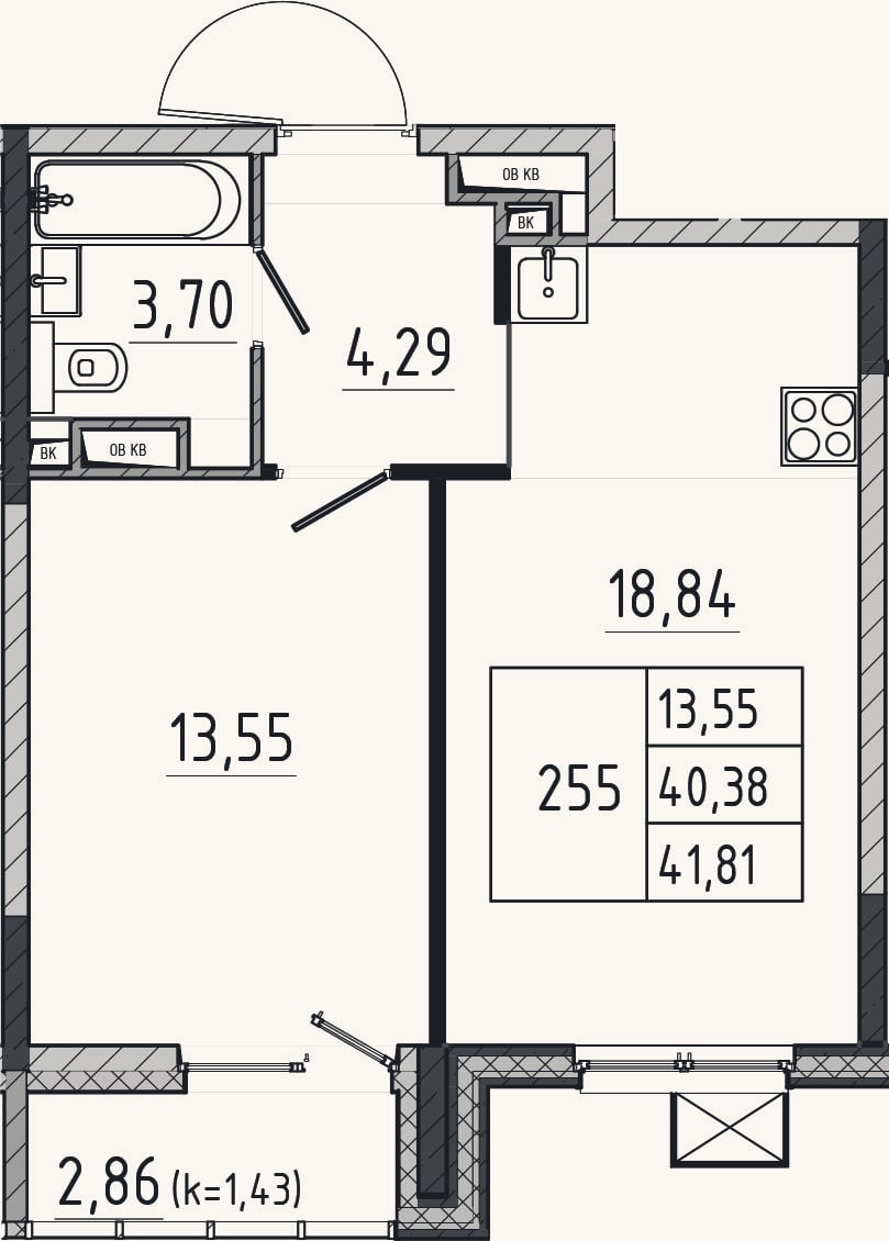 Планировка: 2-к, 40,4 м²