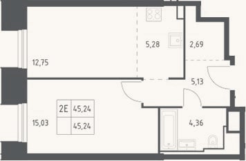 Планировка: 2-к, 45,2 м²