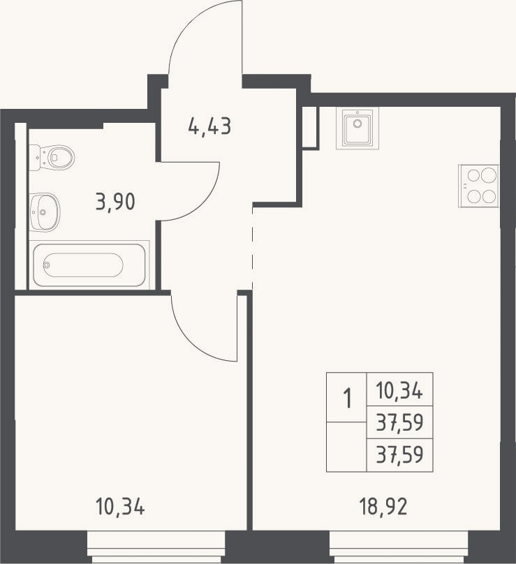 Планировка: 2-к, 37,6 м²