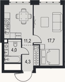 Планировка: 1-к, 37,2 м²