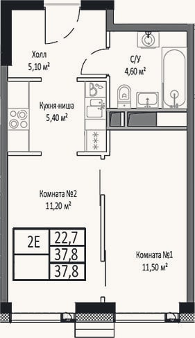 Планировка: 2-к, 37,8 м²