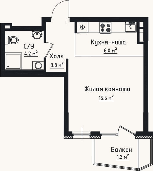 Планировка: Студия, 29,5 м²