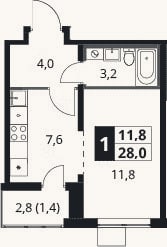 Планировка: Студия, 26,6 м²