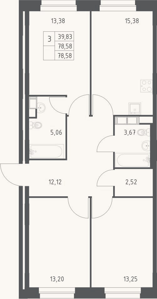 Планировка: 4+ к, 78,6 м²