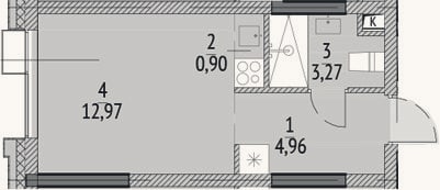 Планировка: Студия, 22,1 м²