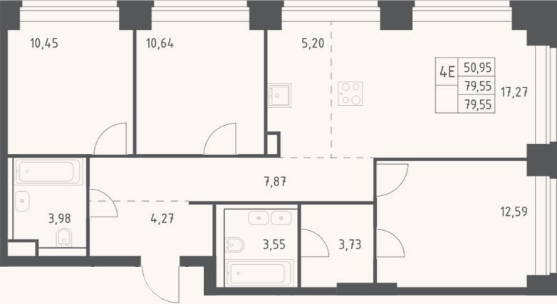 Планировка: 4+ к, 79,6 м²