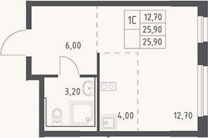 Планировка: Студия, 25,9 м²