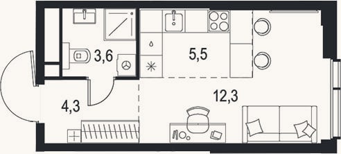 Планировка: Студия, 25,7 м²