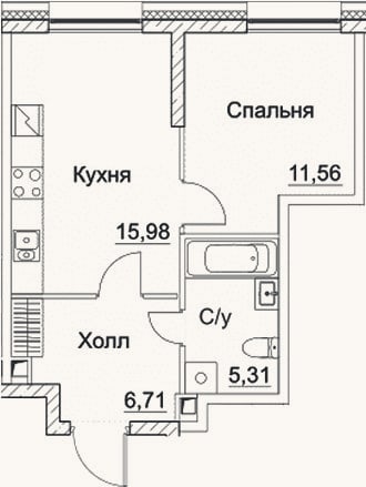 Планировка: 2-к, 39,6 м²
