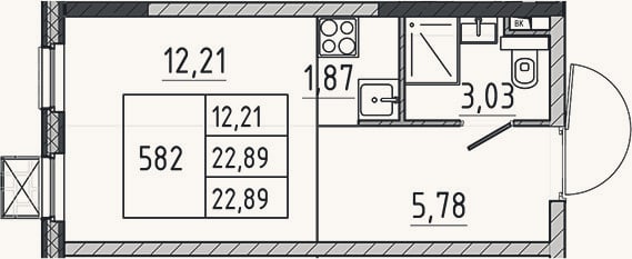 Планировка: Студия, 22,9 м²