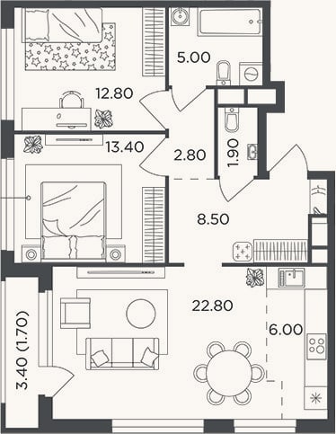 Планировка: 3-к, 73,2 м²