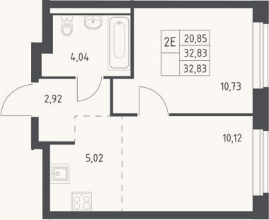 Планировка: 2-к, 32,8 м²