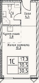 Планировка: Студия, 30,5 м²