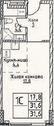 Планировка: Студия, 31,6 м²