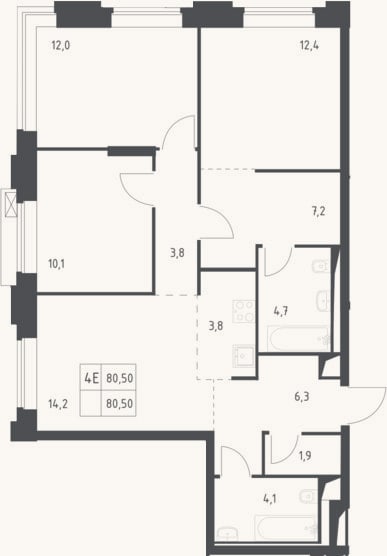 Планировка: 4+ к, 80,5 м²