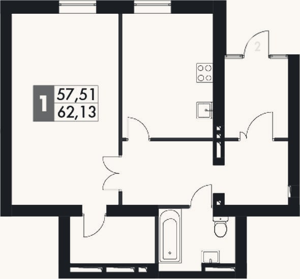 Планировка: 1-к, 67,7 м²