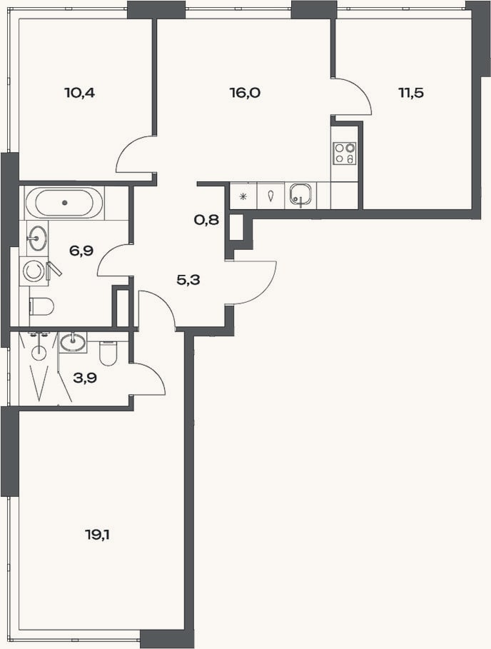 Планировка: 4+ к, 76,1 м²