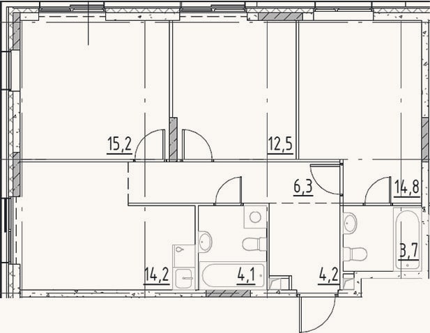 Планировка: 3-к, 75 м²