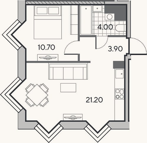 Планировка: 2-к, 39,8 м²