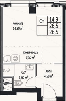 Планировка: Студия, 26,5 м²
