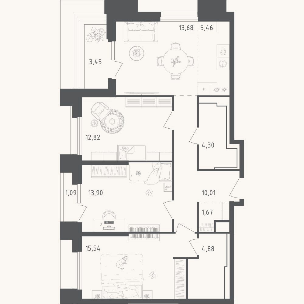 Планировка: 4+ к, 82,3 м²