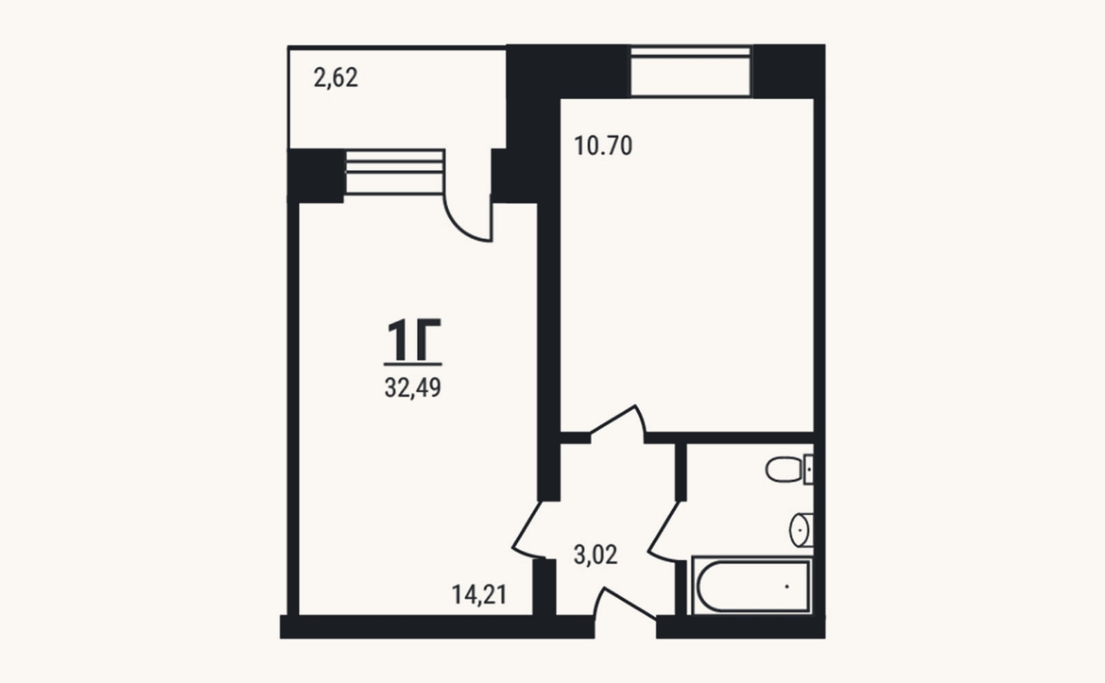 Планировка: 1-к, 31,7 м²