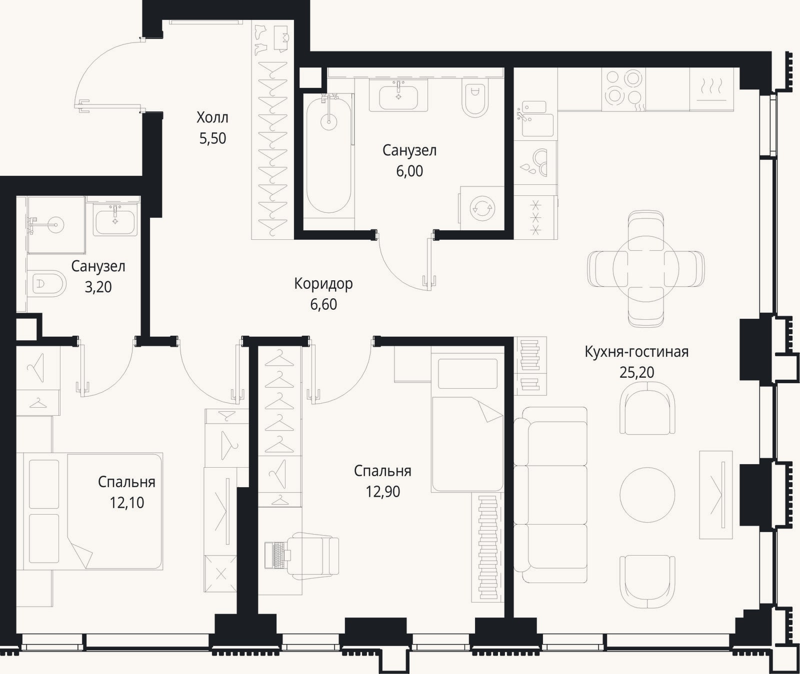 Планировка: 3-к, 71,5 м²