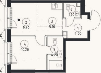Планировка: 2-к, 34,9 м²