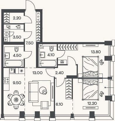 Планировка: 3-к, 78,8 м²