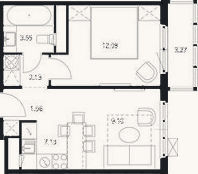 Планировка: 2-к, 36,1 м²