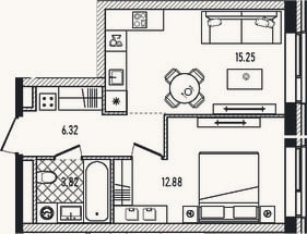 Планировка: 2-к, 38,3 м²