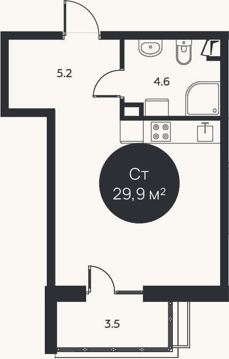 Планировка: Студия, 28,8 м²