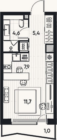 Планировка: Студия, 29,6 м²