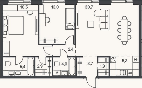 Планировка: 3-к, 87,7 м²