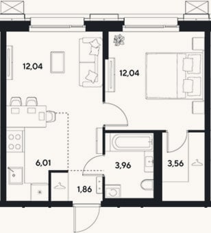 Планировка: 2-к, 39,5 м²