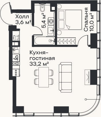Планировка: 2-к, 52,2 м²