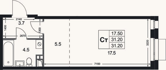 Планировка: Студия, 31,2 м²